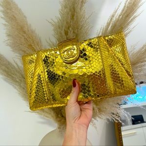 Chanel Metallic Gold Python CC Clutch ❤️